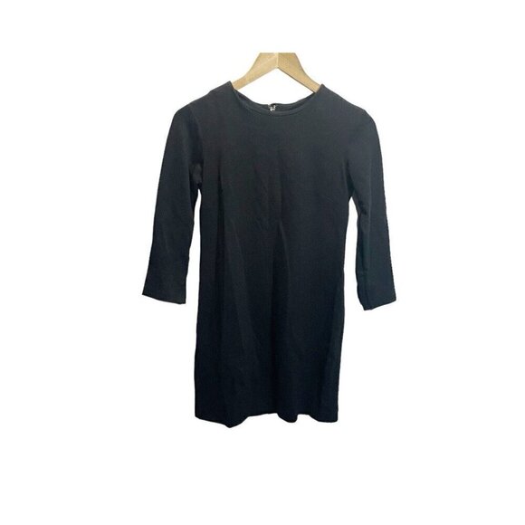Ann Taylor Black Stretch Rayon Poly Midi Shift Dress 3/4 Sleeves 0 Zip Back - Picture 1 of 5